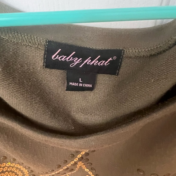 Baby Phat Olive Top with Gold sequins and studs - Picture 6 of 7